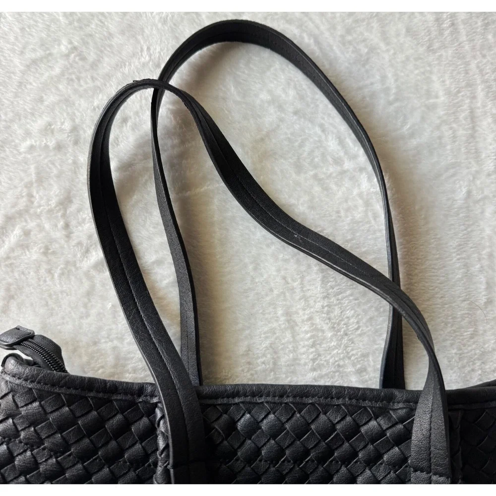 Hayden by Hayden Harnett‎ Shoulder Bag Black Woven Vegan Leather Tote Shopping